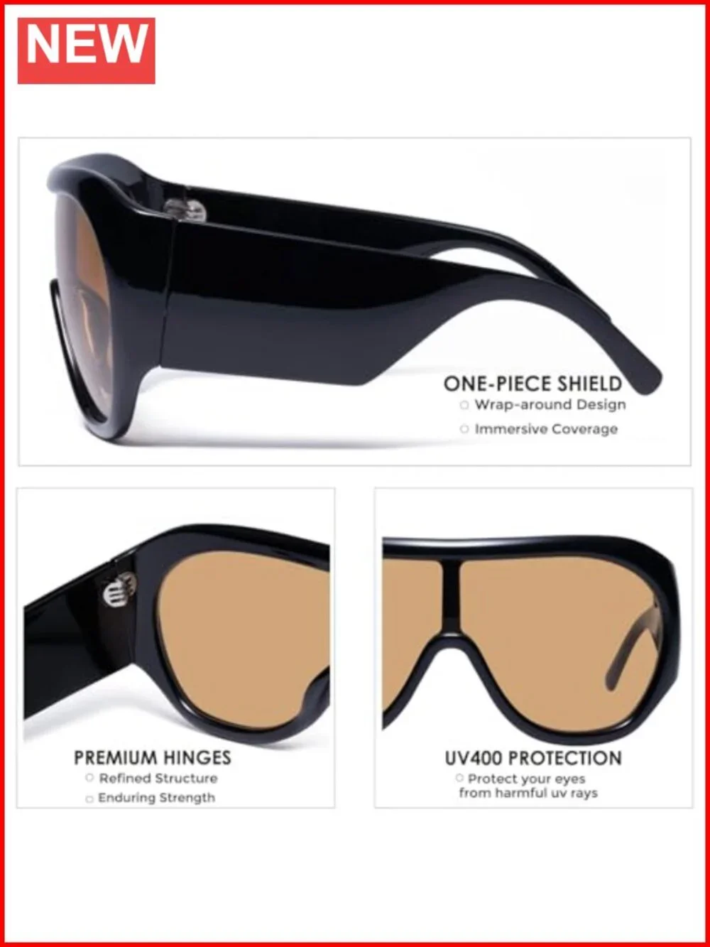 Oversized Shield Sunglasses Retro Big Frame Fashion